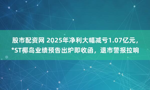 股市配资网 2025年净利大幅减亏1.07亿元，*ST椰岛业绩预告出炉即收函，退市警报拉响